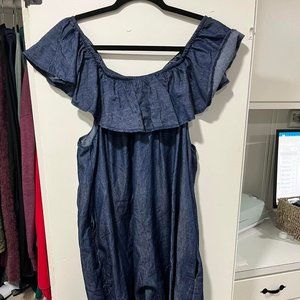 DENIM OFF THE SHOULDER DRESS